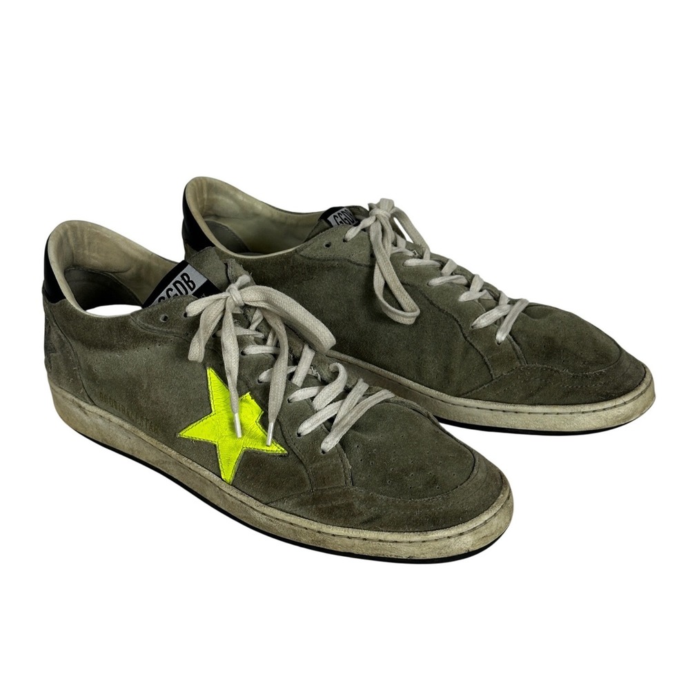 Golden Goose Mens Sneakers 11 Ball Star Grey Yellow Suede Distressed Low Top